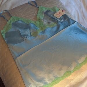 Blue and Green Satin Chemise with Silky Finish
